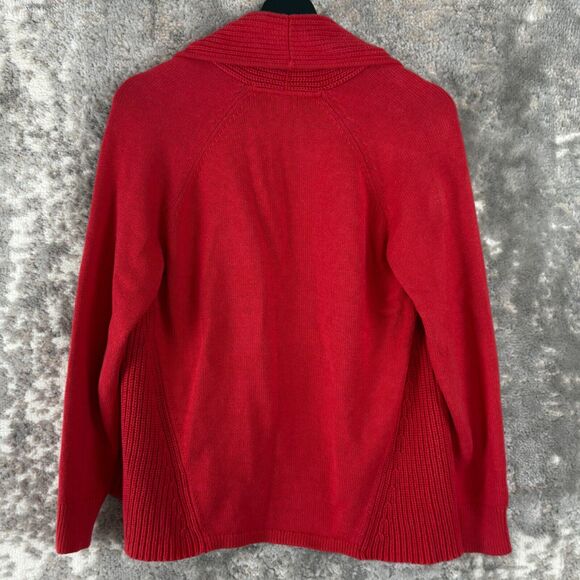 LL Bean Petites Size S Open Front Knit Cardigan Sweater Red Long Sleeve Outdoor - Picture 3 of 8